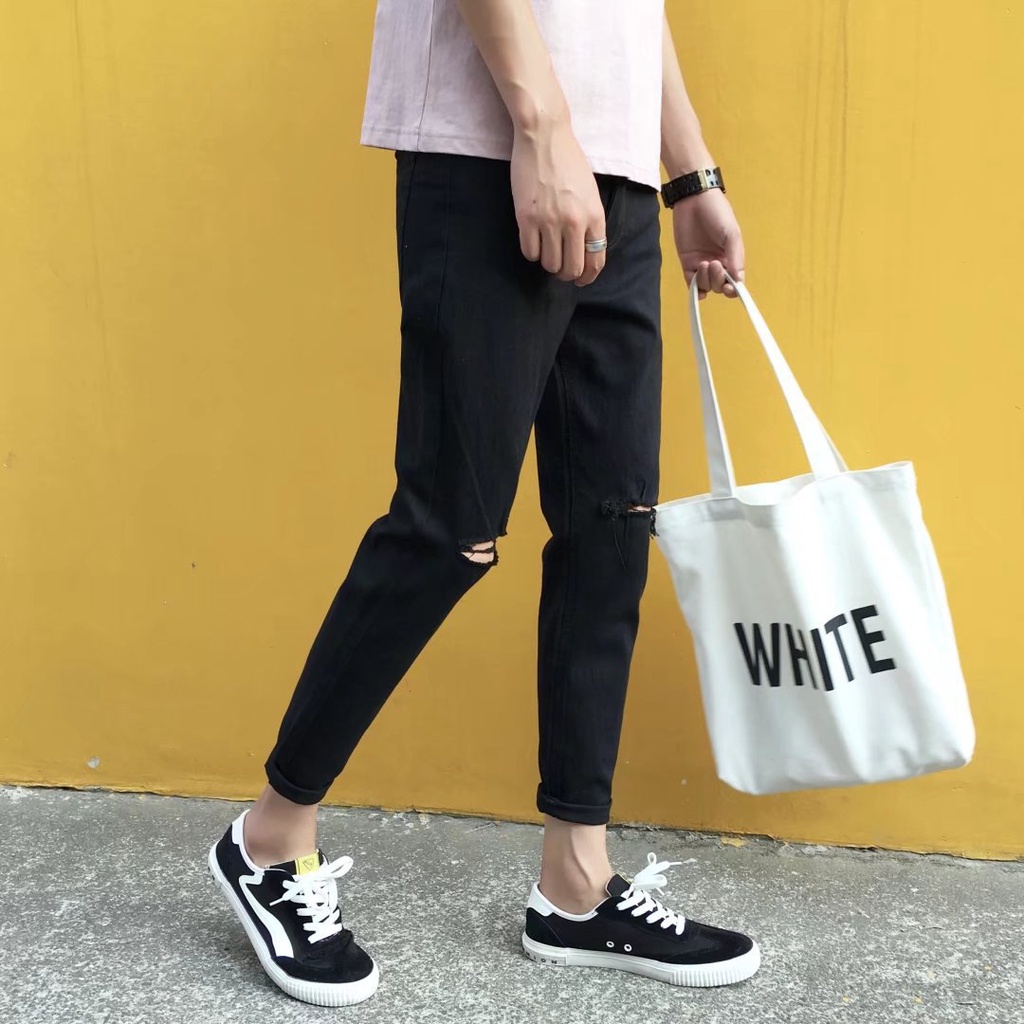 Vải Co giãn quần jean nam ống bó hàn quốc , dáng kinny