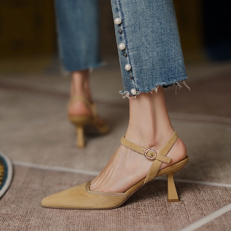 Giày sandal cao gót IELGY mũi nhọn khoá quai phong cách Pháp