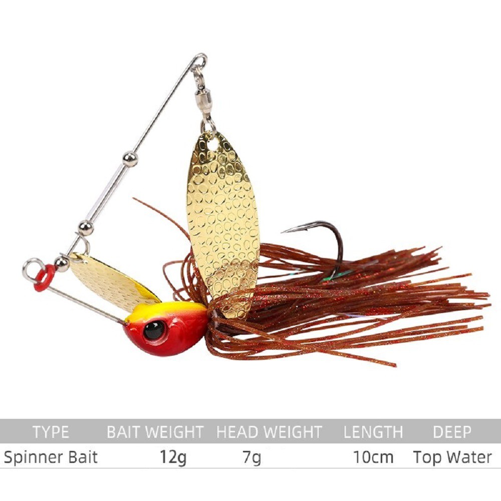 Mồi câu lure SPINNER BAIT 12g x 10cm, mồi giả câu cá lóc tráp chẽm rô phi hiệu quả nhất