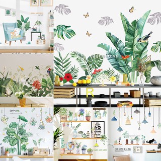 Decal dán tường chậu hoa và quả cầu