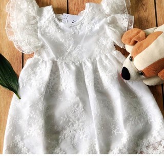 [HÌNH ẢNH THẬT 100%] Đầm Ren Công Chúa Bé Gái Màu Trắng 10-23kg Váy Kiểu Tiểu Thư Bánh Bèo Kèm Nơ Hoa Nổi Siêu Xinh