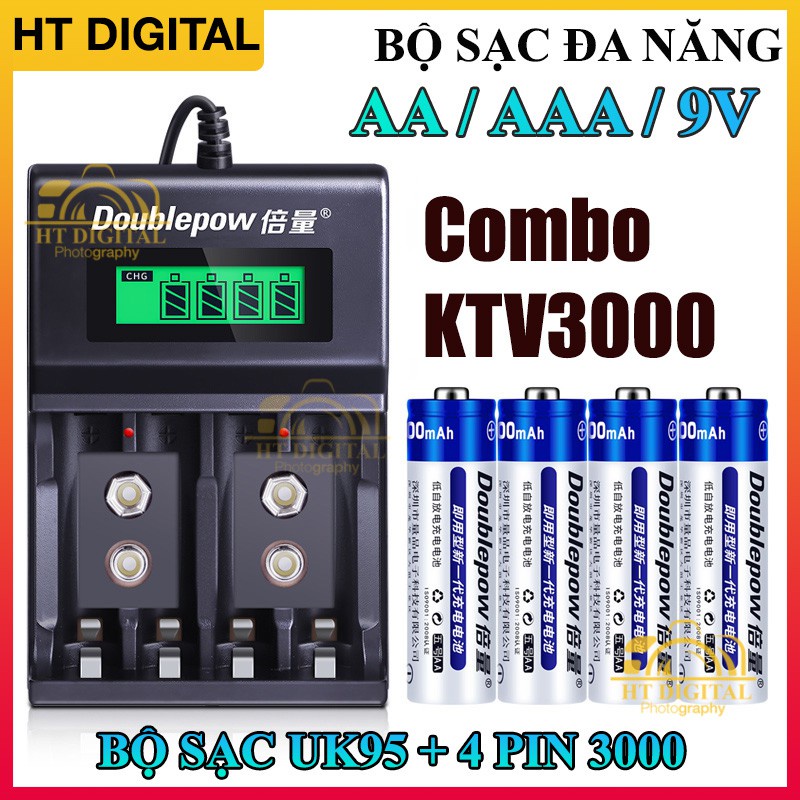 ✥Bộ Sạc AA/AAA/9V Tự Ngắt, Pin AA 3000mAh Doublepow UK95 - Micro Không Dây, Đồ Chơi Điện Tử, Chuột dây