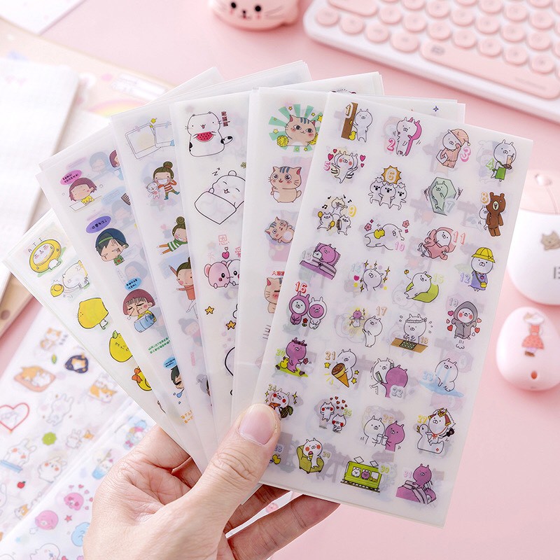 Set 6 tấm sticker dán nhãn cute nhiều chủ đề S05 Taro Stationery