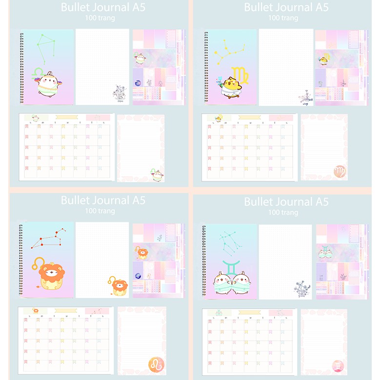 sổ bullet journal 12 cung hoàng đạo SBJ37 sổ vẽ phác thảo 100 trang giấy 160g tặng kèm sticker A5 không bế