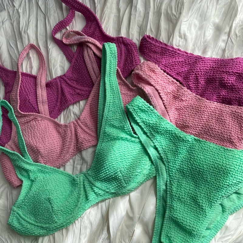 Set bikini 2 mảnh có gọng  thun gân nổi màu sắc kẹo ngọt dễ thương