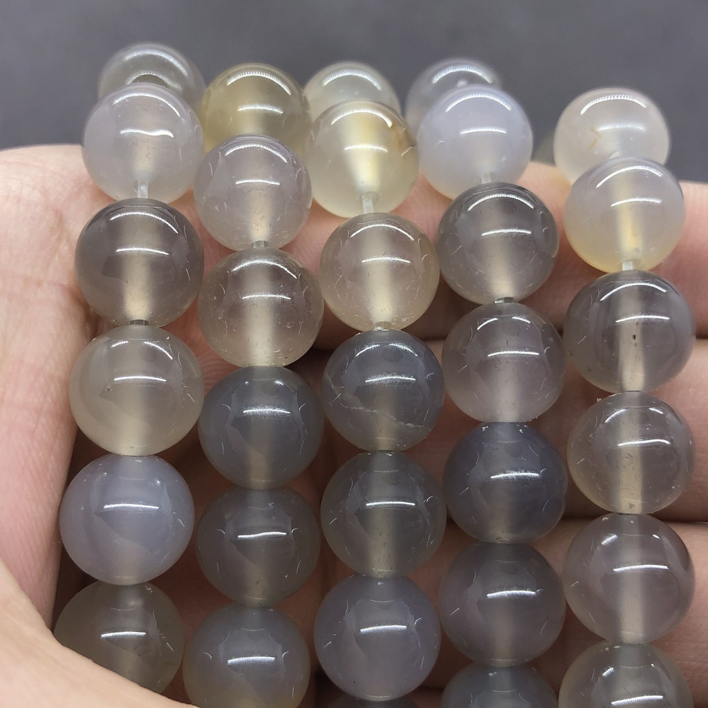 Chuỗi hạt màu xám khói 4-12mm hình tròn từ đá tự nhiên chuyên dụng làm vòng tay DIY