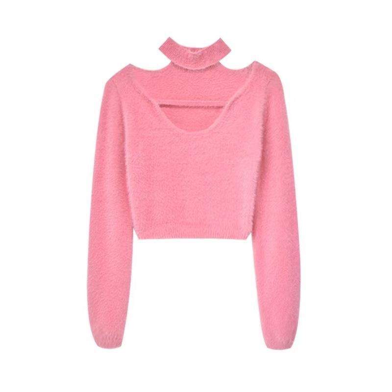 Áo sweater Lông Cừu Dáng Ngắn Kiểu Hàn Quốc Thiết Kế Quyến Rũ Cho Nữ