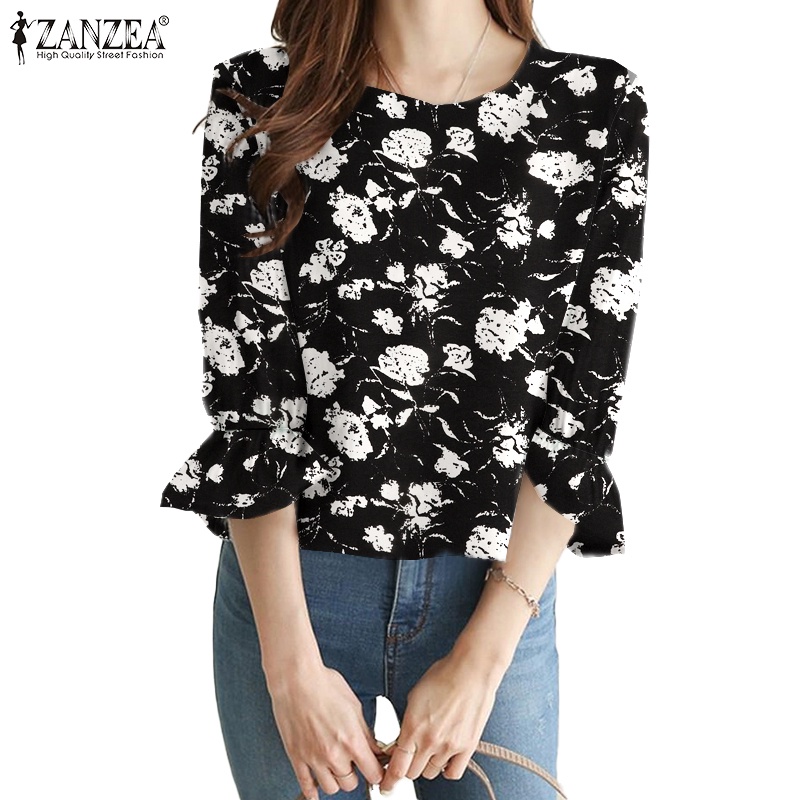 Zanzea Áo Cánh Tay Phồng 3 / 4 Cổ Tròn In Họa Tiết Thời Trang Mùa Hè Cho Nữ