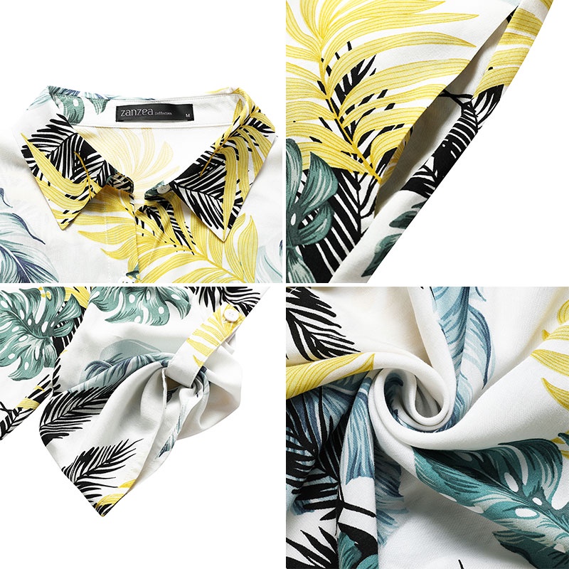 Đầm dài Zanzea dáng rộng tay dài in họa tiết lá thời trang cho nữ