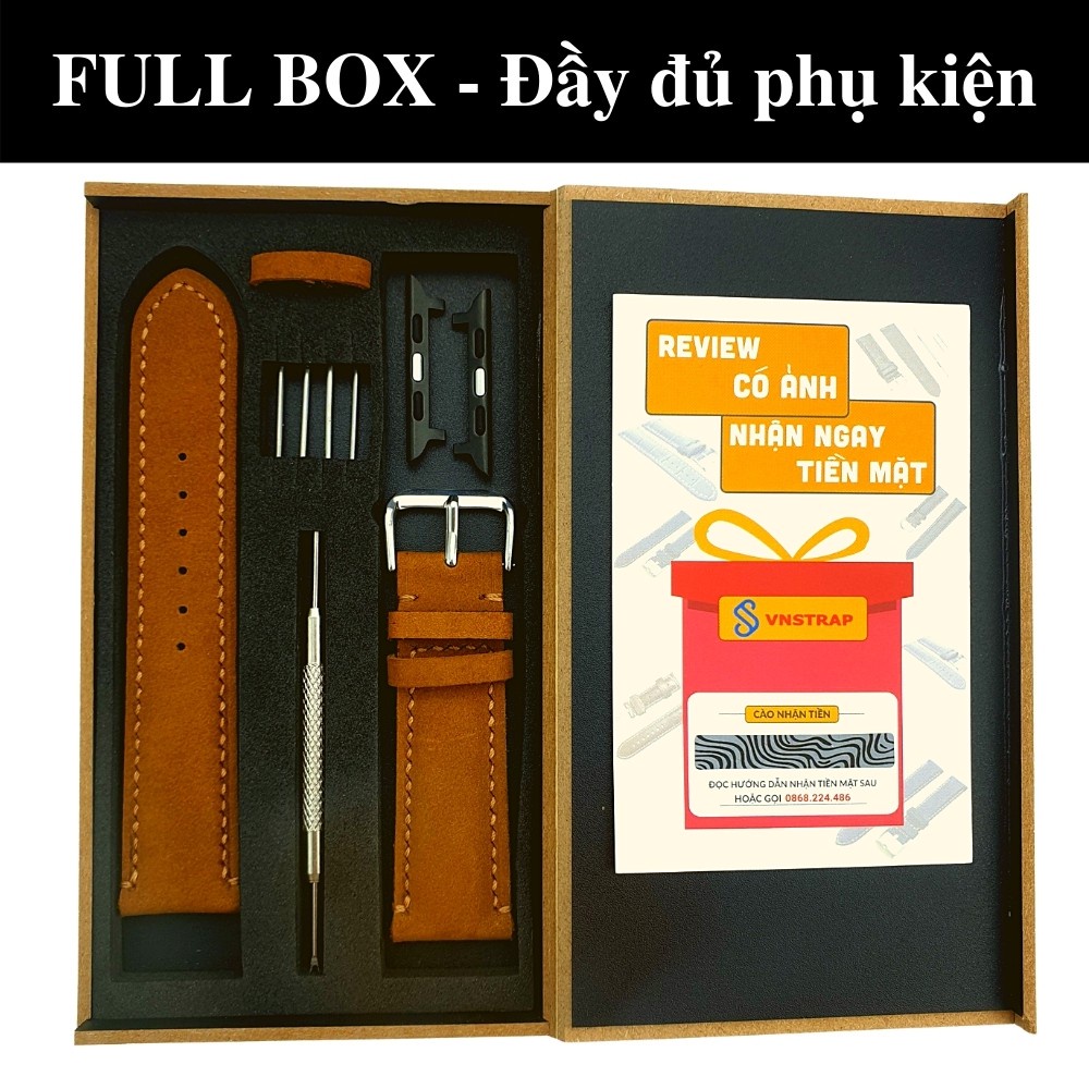 Dây Apple Watch Vnstrap dây đeo đồng hồ Apple Watch series 3 4 5 6 7 se da bò xanh 38mm 40mm 42mm 44mm iwatch M12