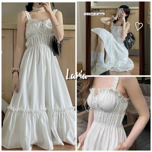 [Freeship] Váy 2 dây Chun Ngực Màu Trắng Dáng Maxi, Đầm Nữ 2 Dây Công Chúa Bánh Bèo Chất Mịn Đẹp,V19 | BigBuy360 - bigbuy360.vn