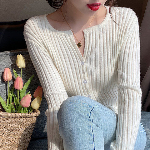 Áo sweater dạng crop top cổ chữ V quyến rũ phong cách Hàn Quốc cho nữ