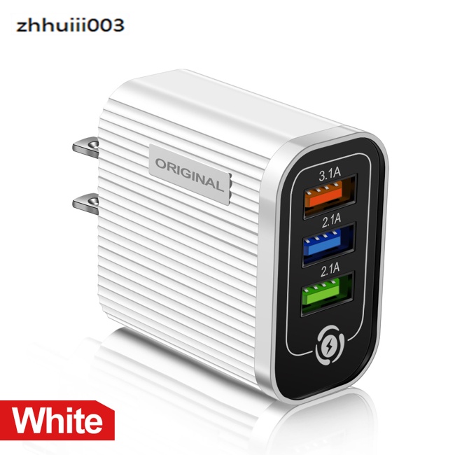 Cốc Sạc Nhanh Usb 5V / 3A 3 Cổng Có Đèn Led Dành Cho Điện Thoại Di Động