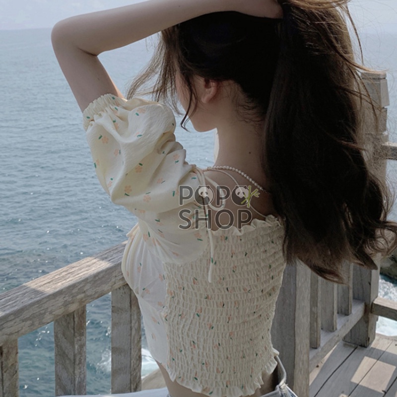 Áo croptop tay bồng hoa nhí điệu đà nữ tính