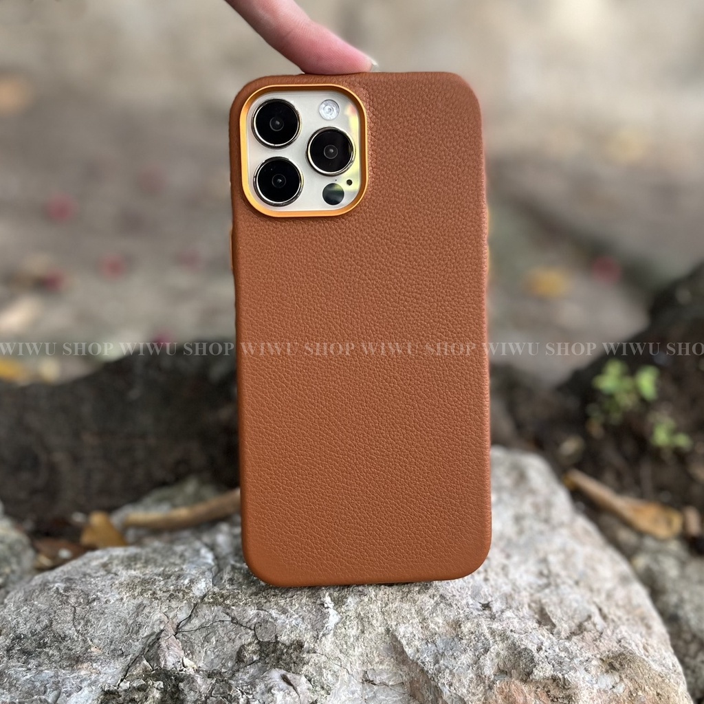 Ốp Lưng da thật WIWU Calfskin Geniunne Leather Cho Smart Phone 13 Pro , Max , chống sốc chính hãng cao cấp