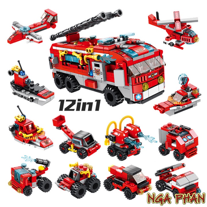 Siêu Xe Cứu Hỏa 561 Chi Tiết 12 Trong 1 Đồ Chơi Xếp Hình Lắp Ráp Lego Panlos