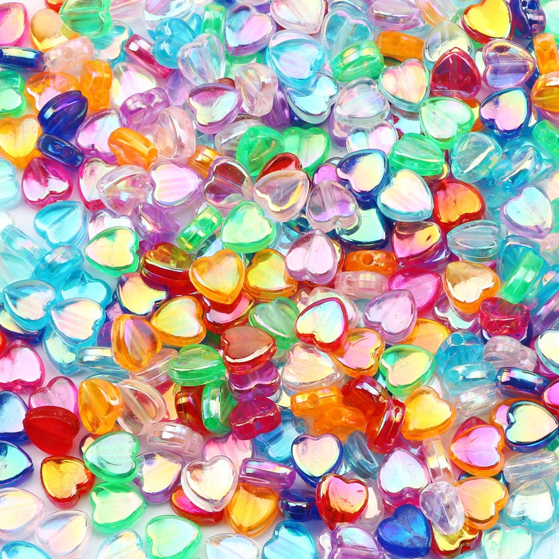 Túi 100 Hạt Xỏ Lỗ Hình Trái Tim 8 * 9mm Nhiều Màu Sắc