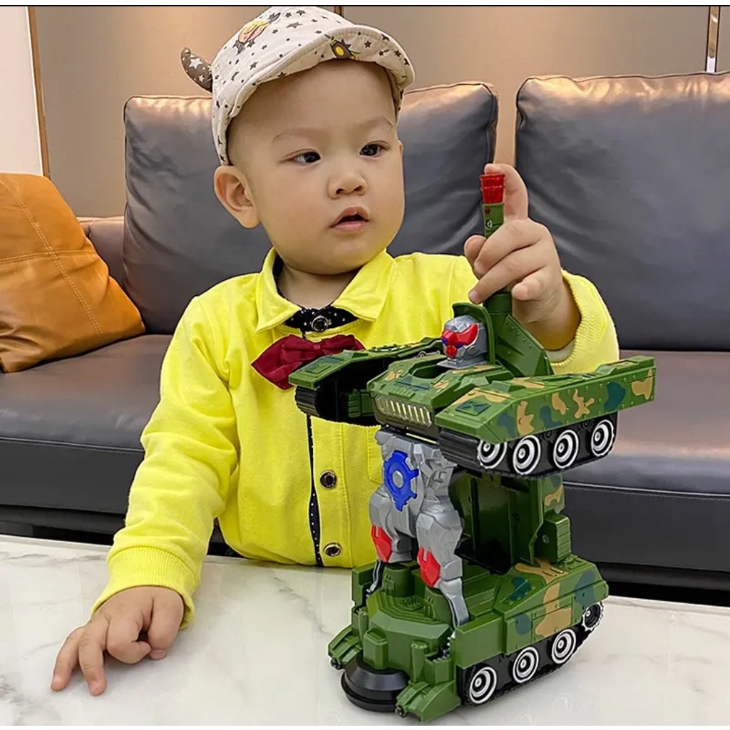 Xe Tăng Đồ Chơi, Xe Tăng Biến Hình Robot Tự Động Phát Nhạc, Đèn Lấp Lánh