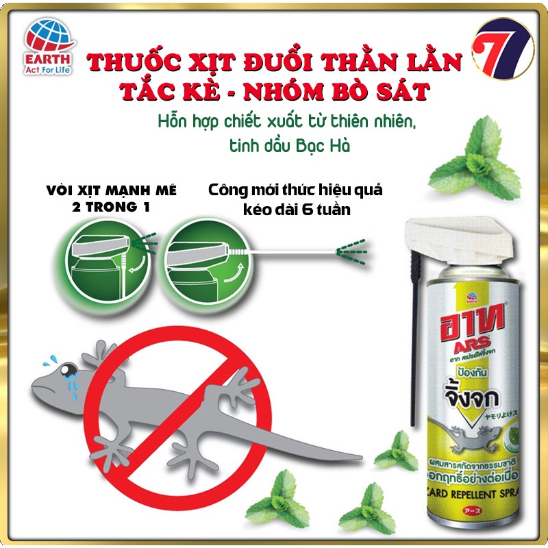 Bình Xịt Đuổi Thằn Lằn  - Thạch Sùng, Tắc Kè, Nhóm Bò Sát Và Rắn. Ars Lizard Repellent Spray. Thương hiệu số 1 Nhật Bản