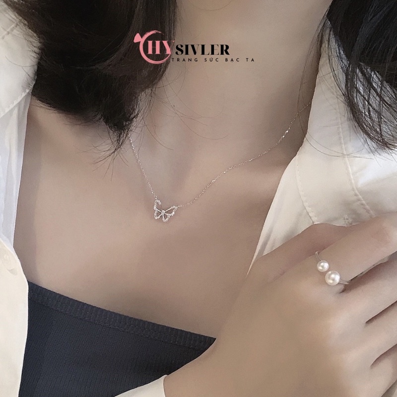 Dây chuyền bạc ta hồ điệp đính đá dây 40cm dây chuyền nữ bạc thật giá rẻ CHY SILVER
