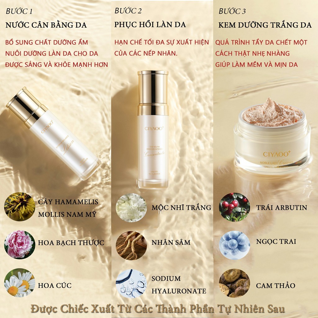 Bộ 3 Chăm Sóc Da CIYAOO Cho Mọi Loại Da Dưỡng Trắng Phục Hồi Tế Bào 38g/120ml/30ml QX0007