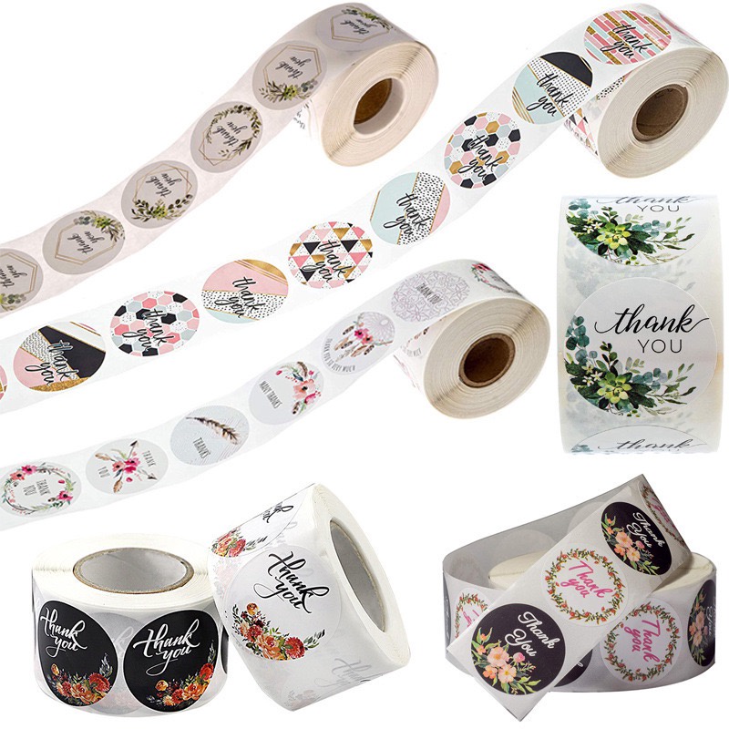 Set Cuộn 500 Tem Tự Dính , Tem Cảm Ơn Dễ Thương Nhiều Hình