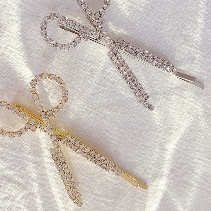 Kẹp Tóc Đính Đá Hình Cây Kéo _phong cách quý cô