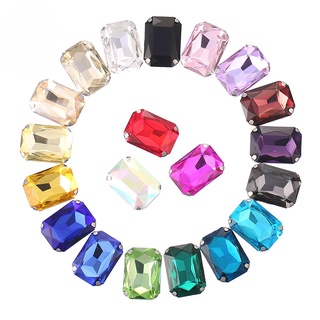 10x14mm Hình Chữ Nhật Kim Cương Giả Thủy Tinh Pha Lê Với Móng Vuốt Vàng May Trên Đá Quý Cho Quần Áo Phụ Kiện