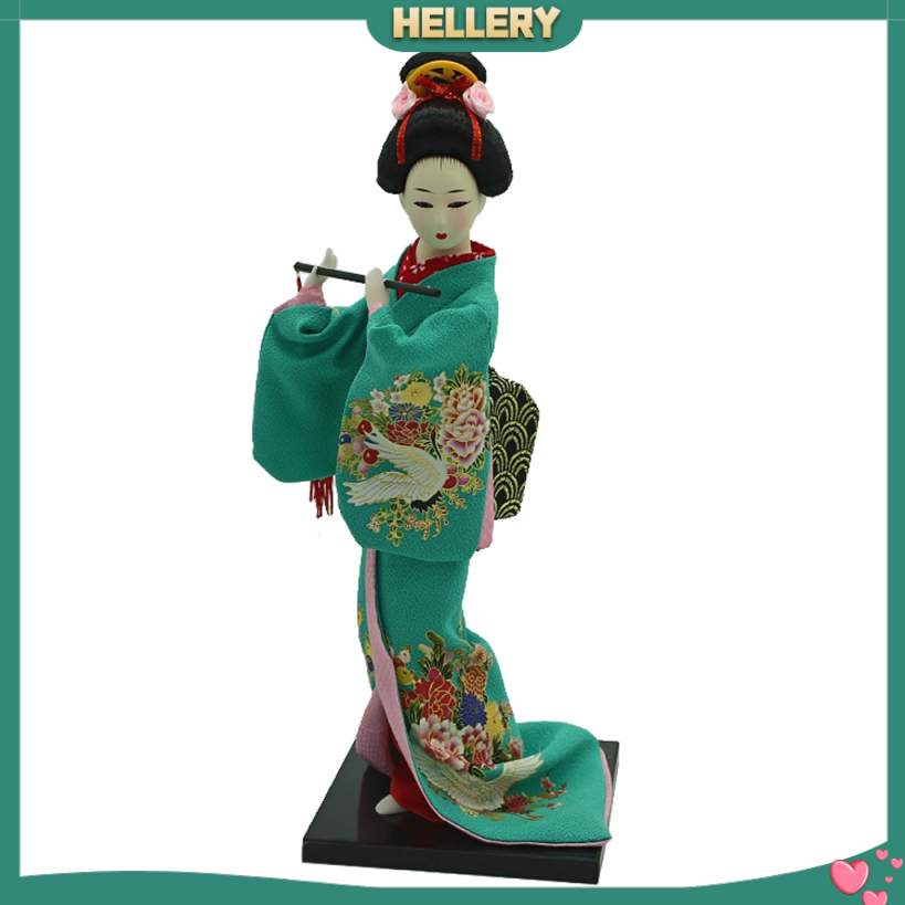 Búp Bê Geisha Mặc Kimono Màu Xanh Lá Kích Thước 12 Inch Phong Cách Nhật Bản Dùng Trang Trí Nhà Cửa