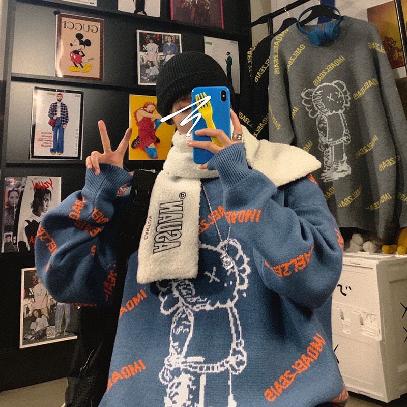 Áo Sweater Dày Dặn In Họa Tiết Hoạt Hình Phong Cách Hàn Quốc Thời Trang Thu Đông Cho Nam Và Nữ