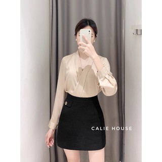 Áo sơ mi công sở nữ - áo sơ mi lụa cổ V nẹp chéo