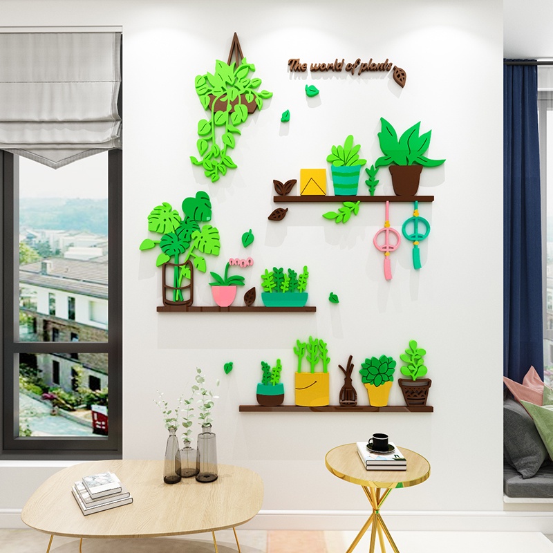 Miếng Dán Tường Trang Trí Hình Chậu Cây 3D Bằng Acrylic