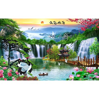 Tranh dán tường VTC Tranh phong thủy sơn thủy hữu tình Su110121 kt 110 x 55 cm ks