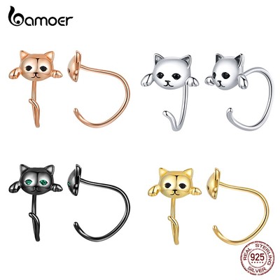 BAMOER 1 Đôi Bông Tai bạc 925 Hình Tai Mèo Dễ Thương