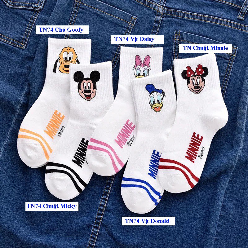 Set 5 đôi tất cổ cao Bivota vớ nữ in hình Minnie độc đáo ngộ nghĩnh T72