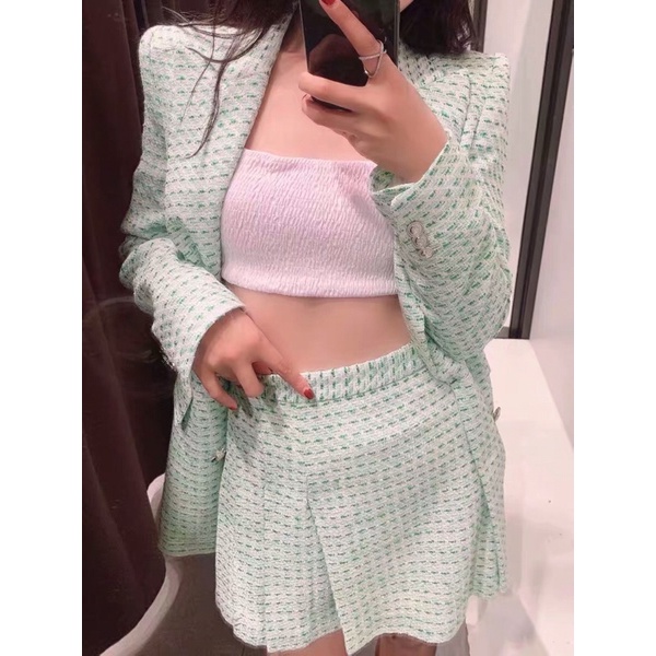 Áo khoác blazer dạ tweed Zara xuất