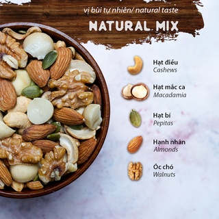 Hạt dinh dưỡng mix 5 loại hạt - hạnh nhân, hạt điều, macca, óc chó, bí xanh 500gr - ăn vặt zumyum