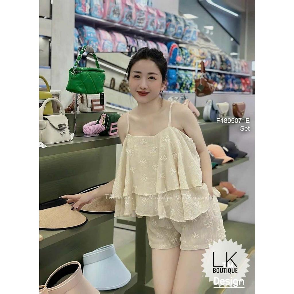Set bộ 2 món áo kiểu 2 dây hoa nhí tầng kèm quần short!
