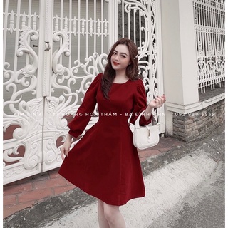 Váy nhung đỏ 7 mảnh thiết kế cao cấp - kim linh shop