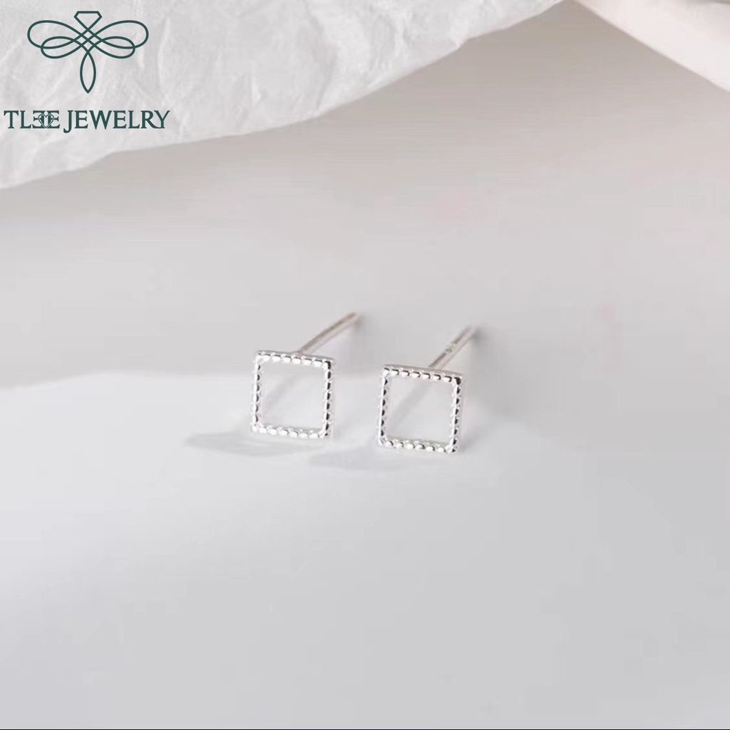 Khuyên tai bạc nữ TLEE mini hình khối phay giả đá xinh xắn TleeJewelry B0134