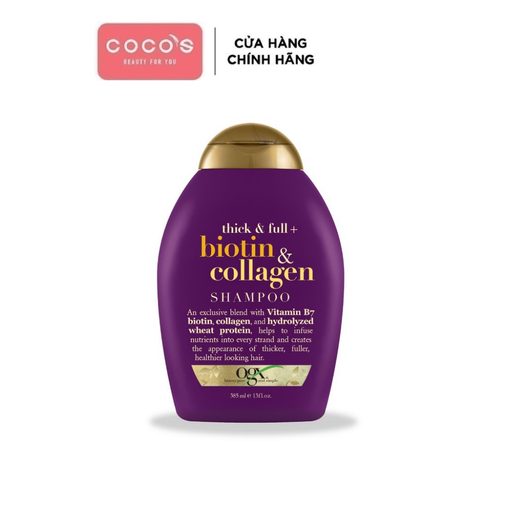 Dầu Gội Đầu Làm Dày Tóc, Dưỡng Tóc Bồng Bềnh Chắc Khoẻ OGX Thick & Full + Biotin & Collagen Shampoo 385ml