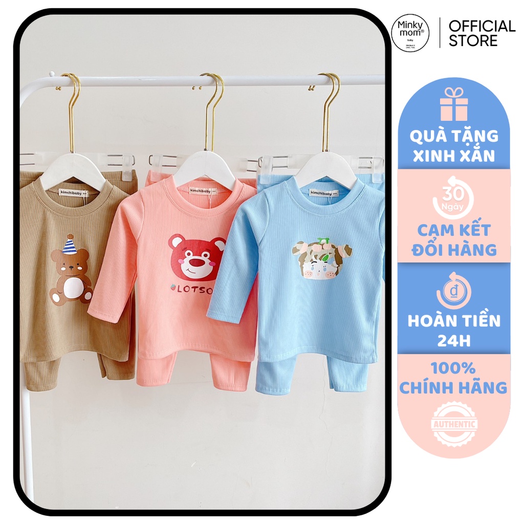[SALE] Bộ Thun Gân Dài Tay Cho Bé Gái, Bé Trai KIMCHIBABY In Gấu, Bộ Quần Áo Cho Bé Mặc Nhà MKMTD2223