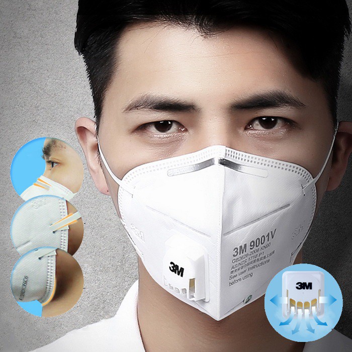 Khẩu trang 3M N9001V có van thở chống bụi mịn PM2.5, chống khuẩn, bảo vệ sức khoẻ