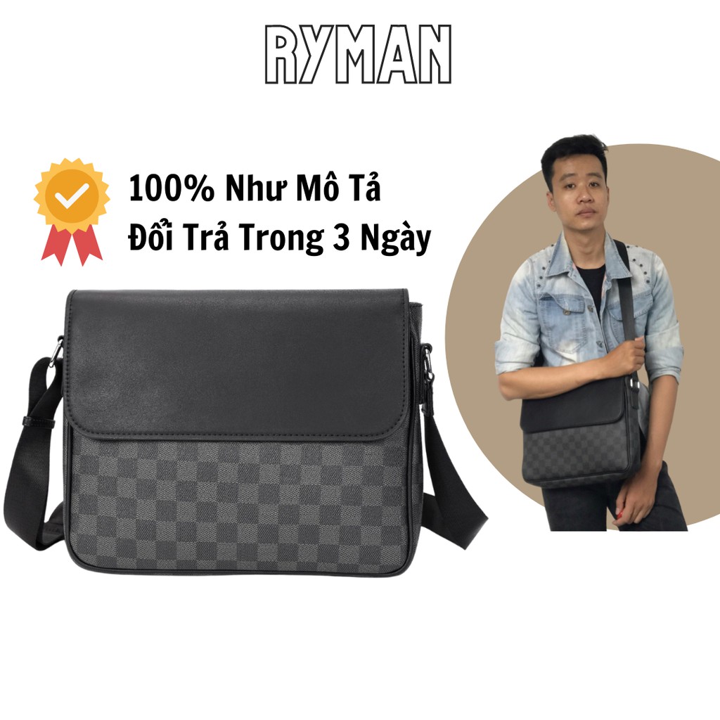 Cặp nam công sở văn phòng đeo chéo vai họa tiết caro, khóa kéo có nhiều ngăn da PU chống nước để tài liệu, ipad tiện lợi | BigBuy360 - bigbuy360.vn