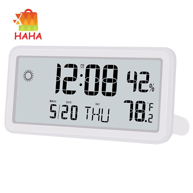 Đồng hồ báo thức điện tử treo tường màu đen có hiển thị ngày tháng