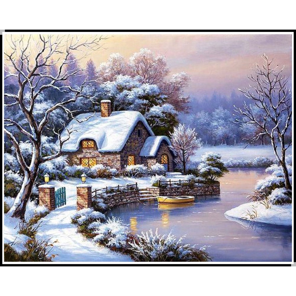 Bộ Tranh Đính Đá 5D Toàn Diện Họa Tiết Ngôi Nhà Tuyết / Vuông Độc Đáo DIY