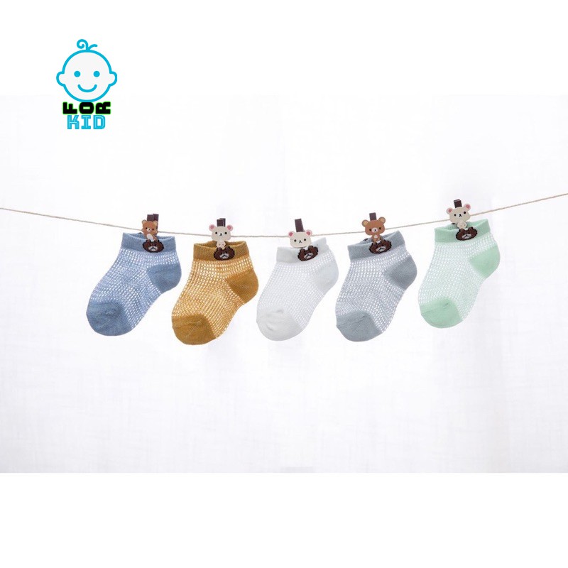 |FAMARAL2 giảm 10k cho đơn 50k|Set 5 Đôi Tất Vớ Lưới Hình Gấu Bé Trai - Bé Gái