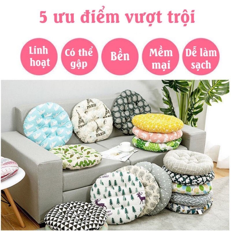 [Mã LIFEBKA5 giảm 10% tối đa 1 Triệu đơn 500k] Đệm ngồi bệt bàn trà tròn, đệm lót ghế thêu vi tính cỡ to 40x40cm tròn