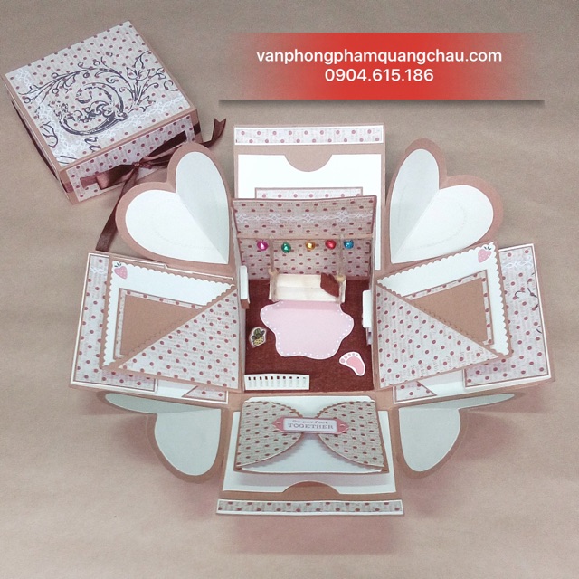 Love box dán ảnh handmade 02 lớp - Kích Thước: 12cm x 12 cm