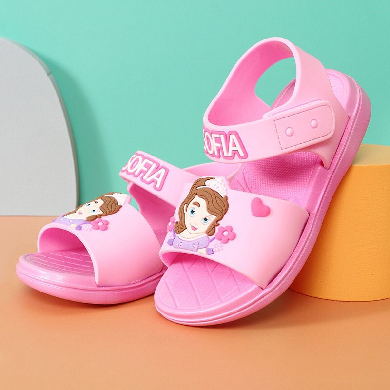 Sandal, dép quai hậu cho bé gái màu hồng, hoạ tiết công chúa, mèo kitty dễ thương